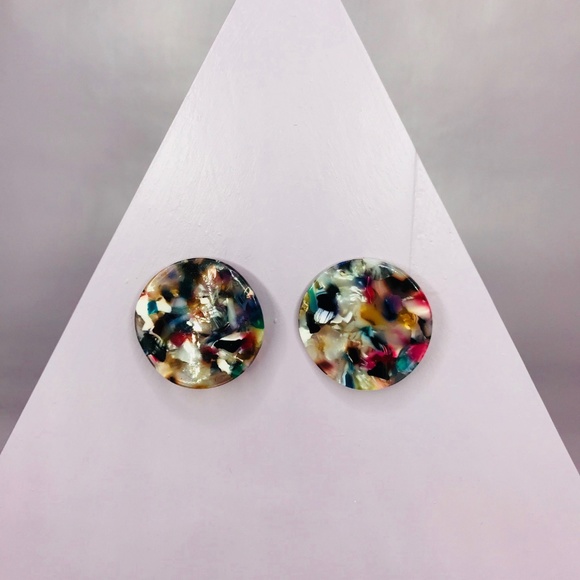 🆑 Multicolor Round Post Earrings - Picture 2 of 6